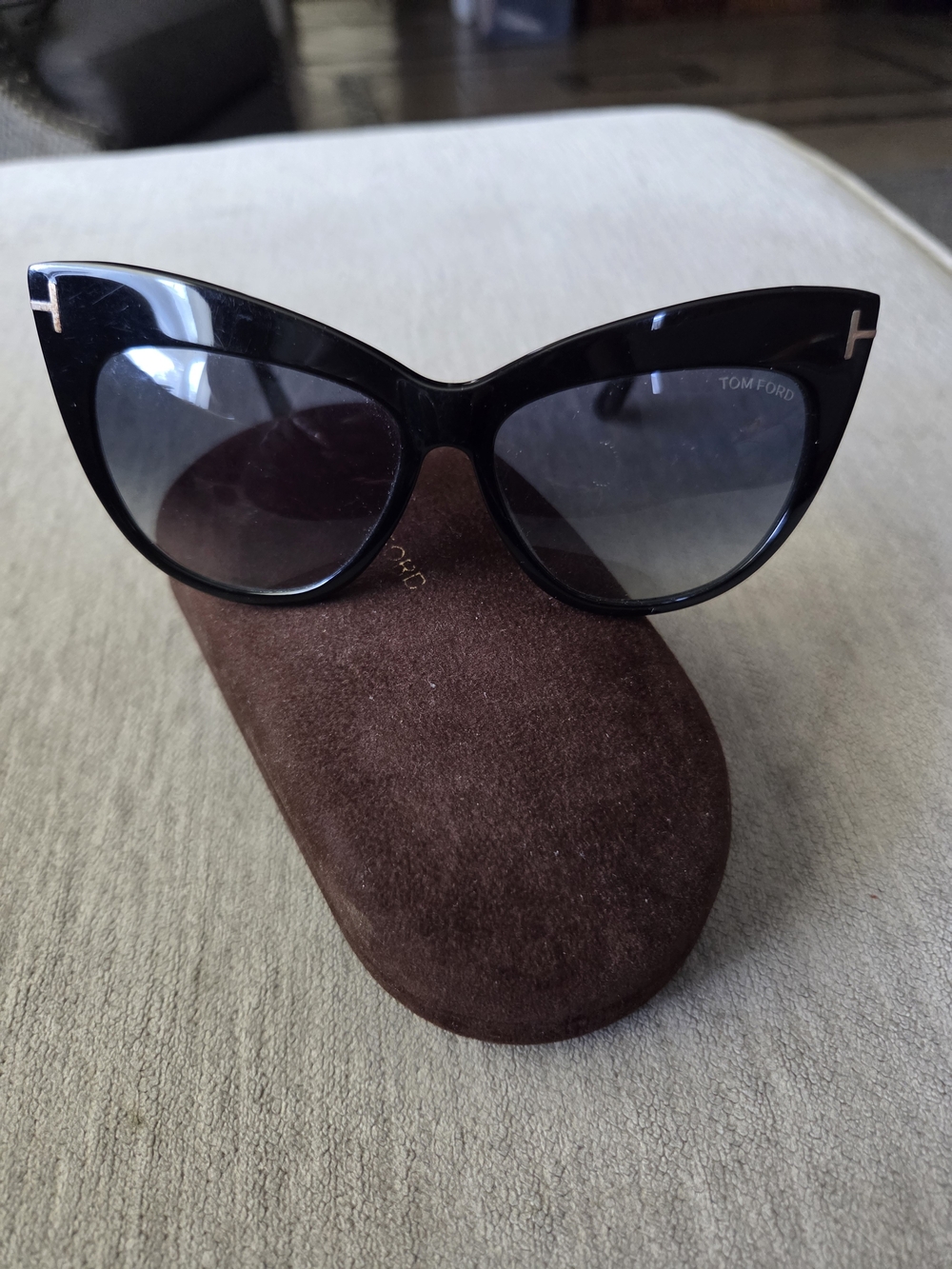 Tom Ford Black Cat-Eye Sunglasses with Gold Accents